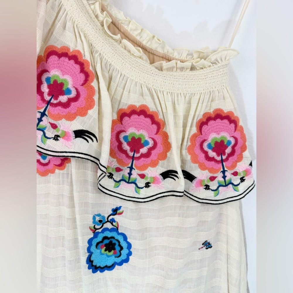 Anthropologie Plenty by Tracy Reese Floral Embroidered One-Shoulder Midi Dress S - Picture 9 of 14